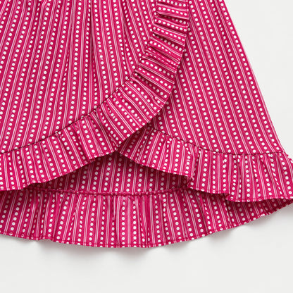 The Magic WandÿCotton Woven Strappy Badhani Printed Top & Skirt Co-ords - Fuchsia