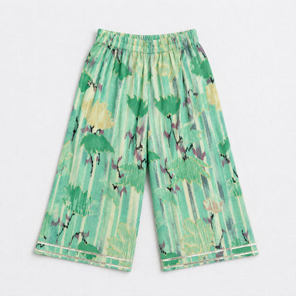 The Magic Wand Cotton Woven Ruffle Sleeves Floral Printed Laced Top And Pant Set - Sea Green