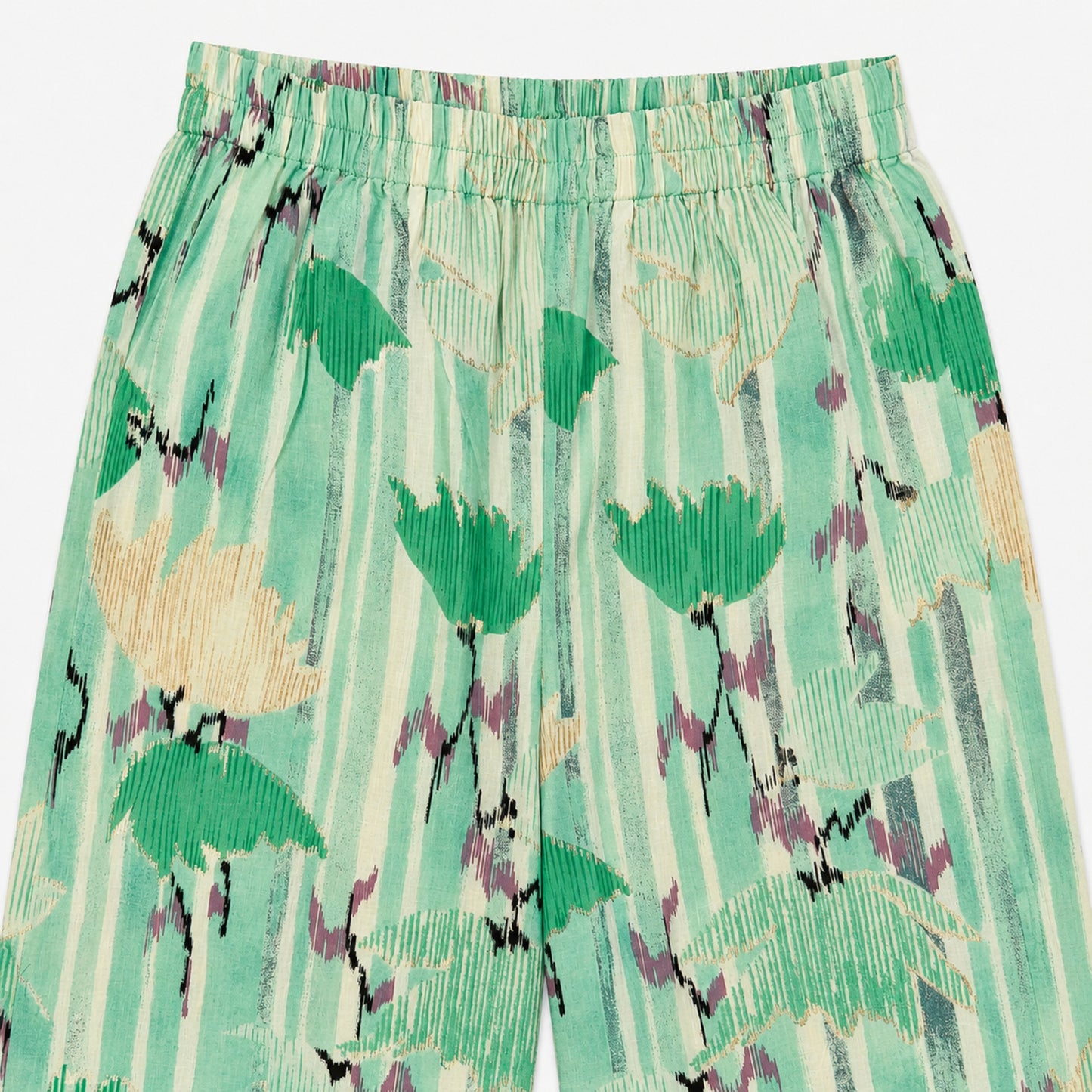 The Magic Wand Cotton Woven Ruffle Sleeves Floral Printed Laced Top And Pant Set - Sea Green