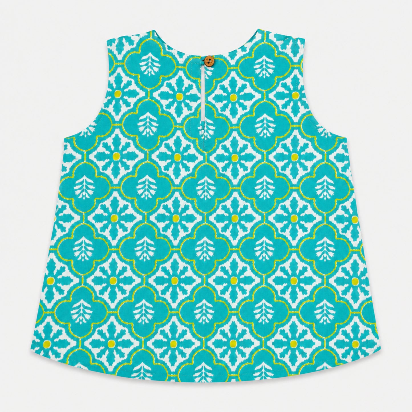 The Magic Wand Cotton Woven Sleeveless Floral Printed Laced Top And Shorts Loungewear Set-Turquoise
