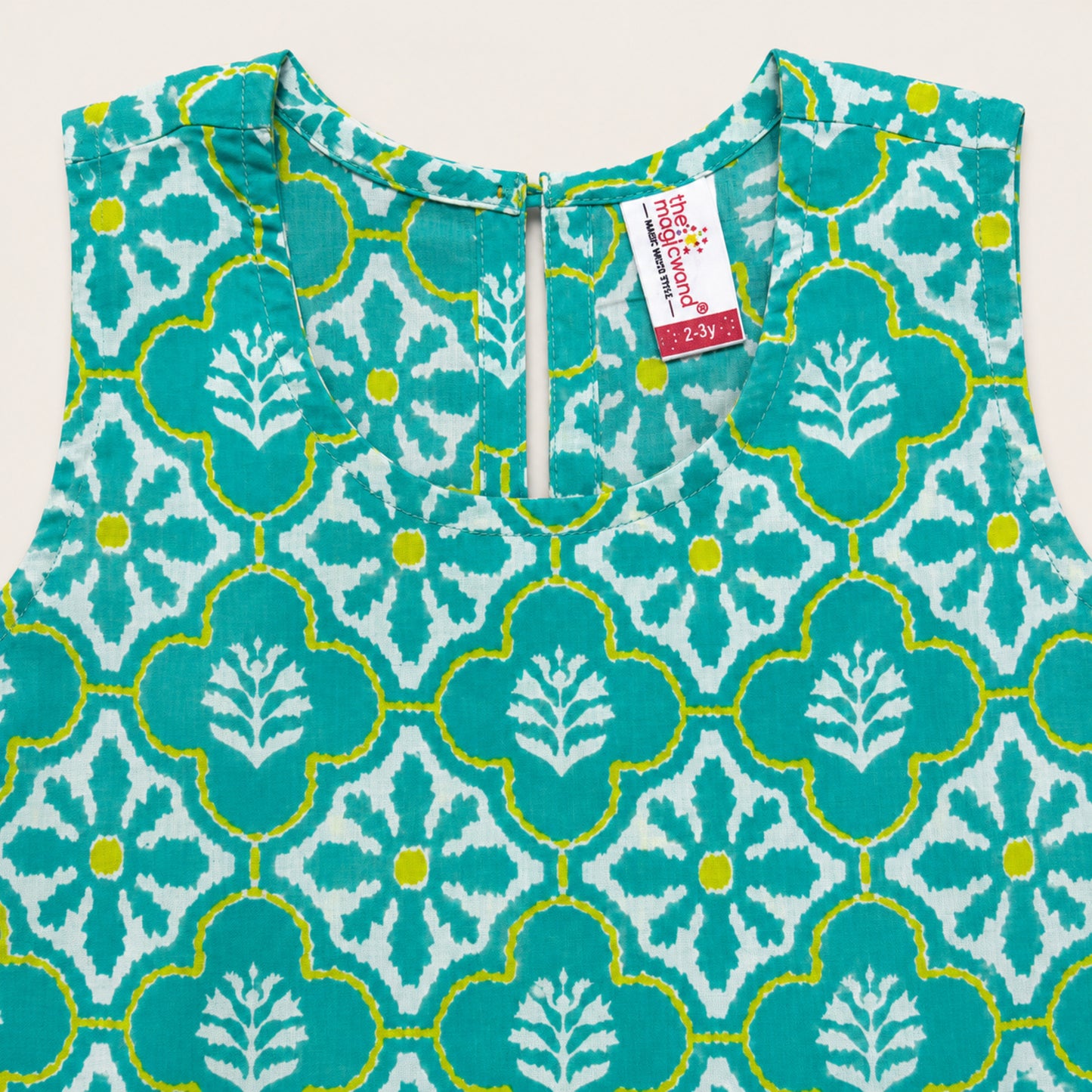 The Magic Wand Cotton Woven Sleeveless Floral Printed Laced Top And Shorts Loungewear Set-Turquoise