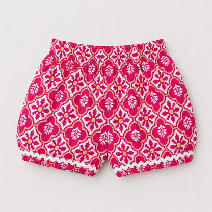 The Magic Wand Cotton Woven Sleeveless Floral Printed Laced Top And Shorts Loungewear Set-Peach