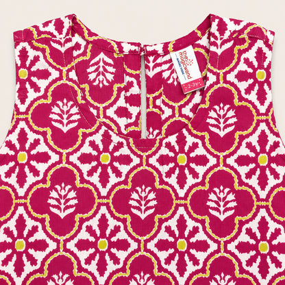 The Magic Wand Cotton Woven Sleeveless Floral Printed Laced Top And Shorts Loungewear Set-Peach