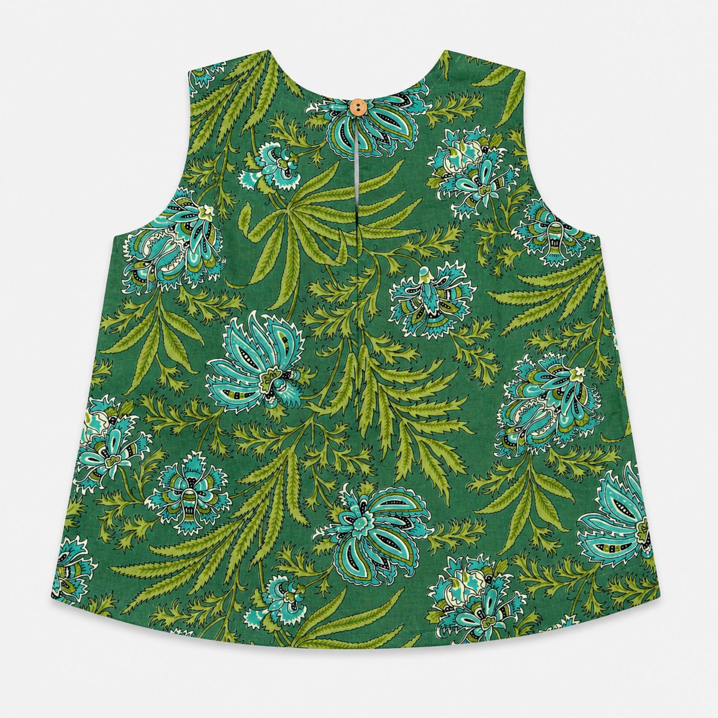 The Magic Wand Cotton Woven Sleeveless Tropical Floral Printed Laced Top And Shorts Loungewear Set-Olive Green