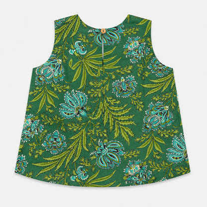 The Magic Wand Cotton Woven Sleeveless Tropical Floral Printed Laced Top And Shorts Loungewear Set-Olive Green