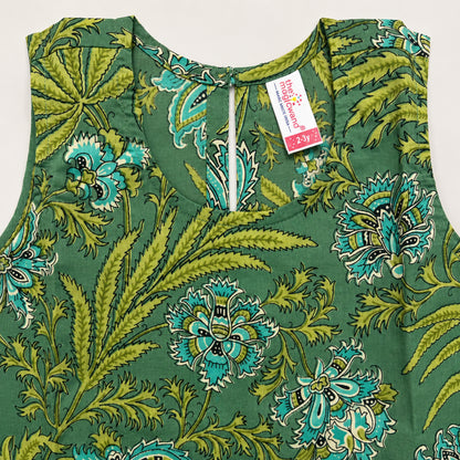 The Magic Wand Cotton Woven Sleeveless Tropical Floral Printed Laced Top And Shorts Loungewear Set-Olive Green