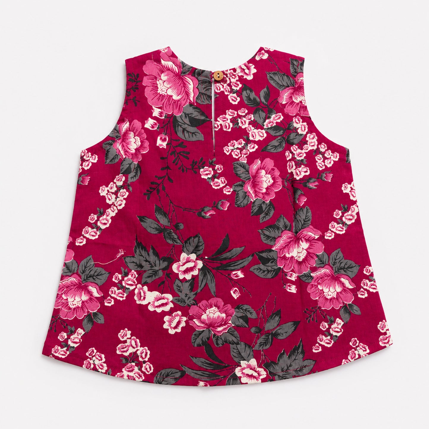 The Magic Wand Cotton Woven Sleeveless Rose Printed Laced Top And Shorts Loungewear Set- Magenta
