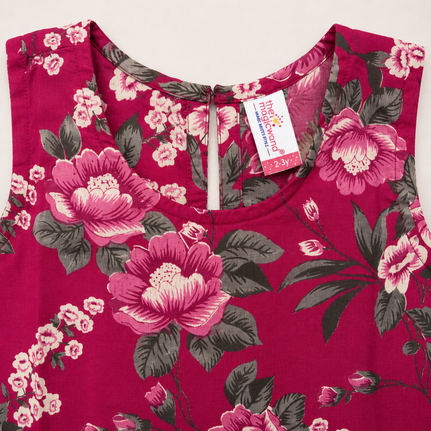 The Magic Wand Cotton Woven Sleeveless Rose Printed Laced Top And Shorts Loungewear Set- Magenta