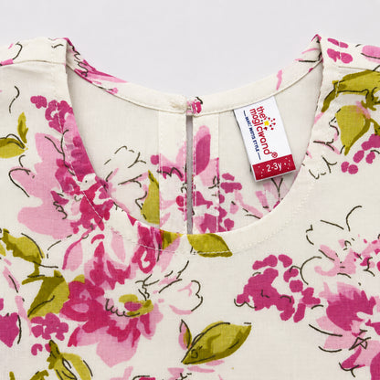 The Magic Wand Cotton Woven Sleeveless Blossom Floral Printed Laced Top And Stripe Shorts Loungewear Set- White