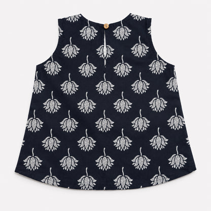 The Magic Wand Cotton Woven Sleeveless Ethnic Motif Printed Laced Top And Shorts Loungewear Set-Black