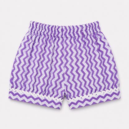 The Magic Wand Cotton Woven Sleeveless Floral Printed Laced Top And Shorts Loungewear Set-Lavendar