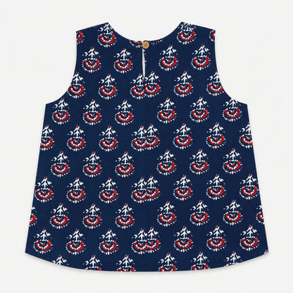 The Magic Wand Cotton Woven Sleeveless Floral Printed Laced Top And Shorts Loungewear Set- Indigo