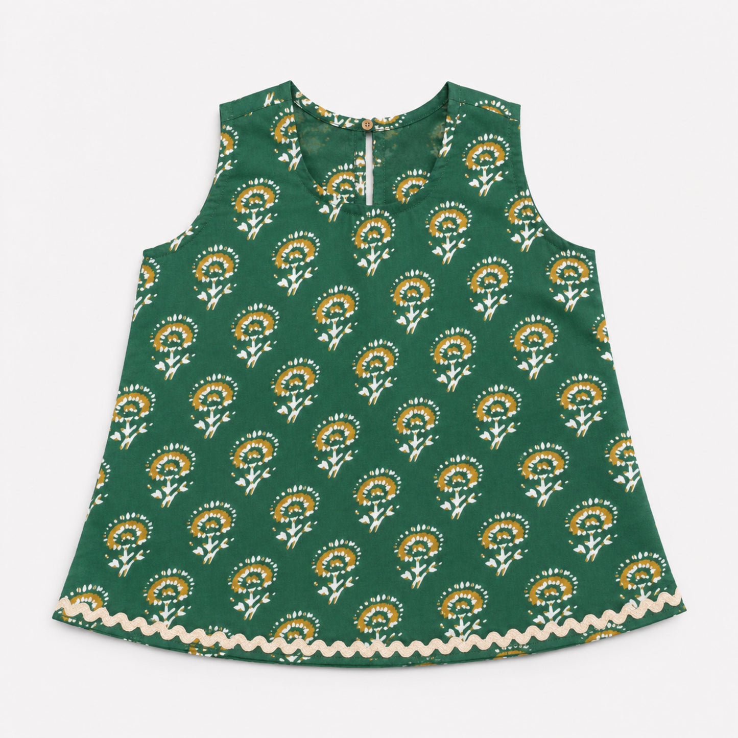 The Magic Wand Cotton Woven Sleeveless Floral Printed Laced Top And Shorts Loungewear Set-Green