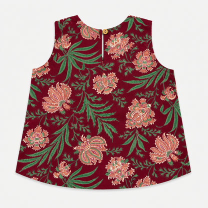 The Magic Wand Cotton Woven Sleeveless All Over Printed Laced Top And Shorts Loungewear Set-Maroon