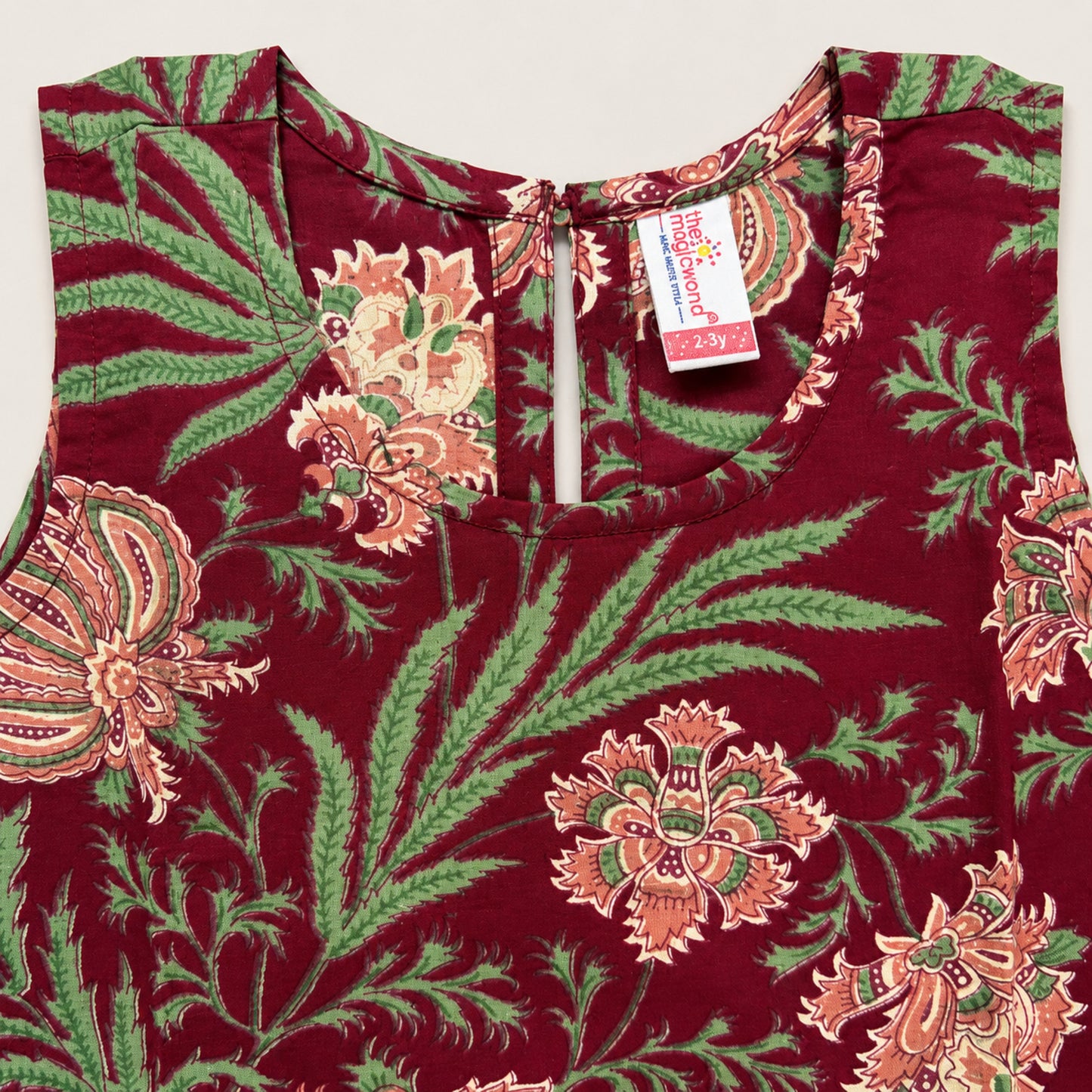 The Magic Wand Cotton Woven Sleeveless All Over Printed Laced Top And Shorts Loungewear Set-Maroon