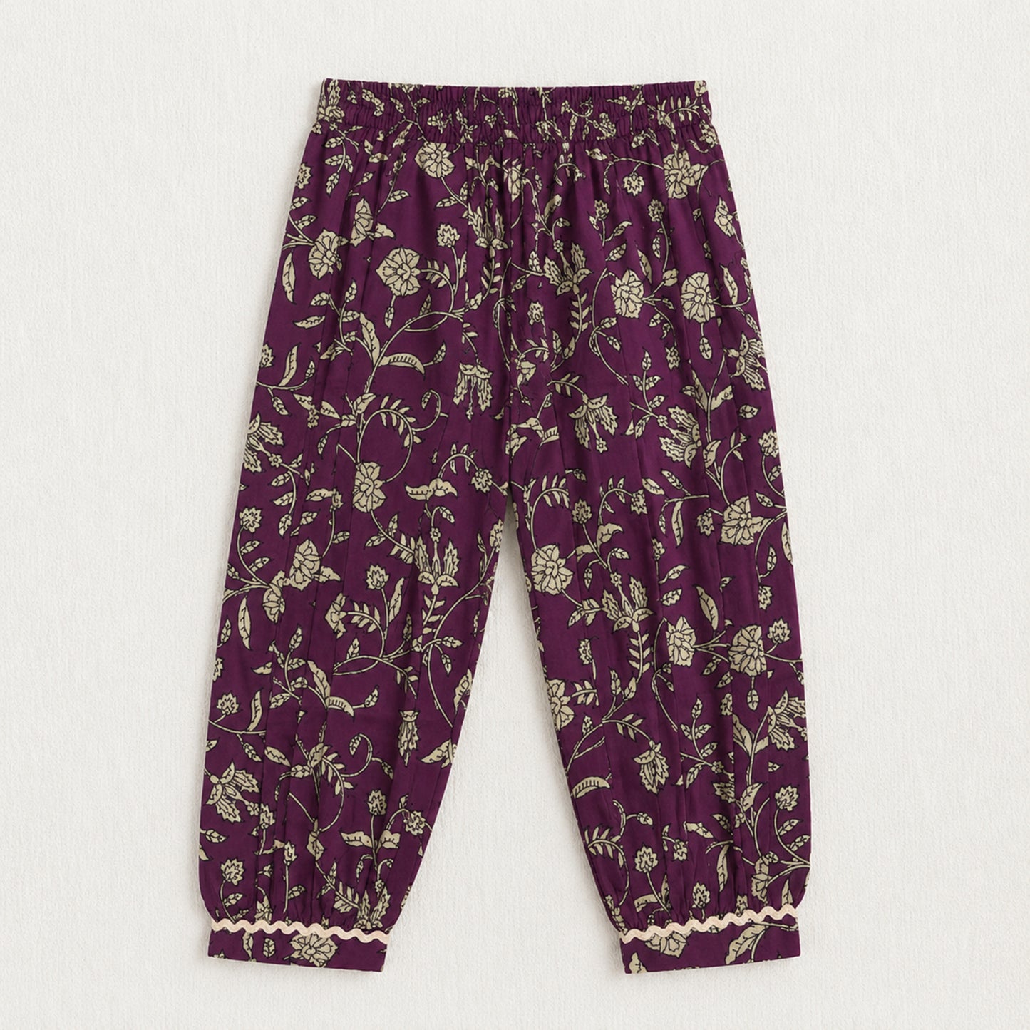 The Magic Wand Cambric Cotton Woven Sleeveless Floral Printed Laced Kurti And Afghani Pant Set-Wine