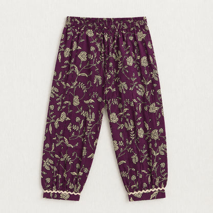 The Magic Wand Cambric Cotton Woven Sleeveless Floral Printed Laced Kurti And Afghani Pant Set-Wine