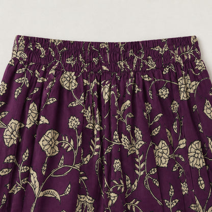 The Magic Wand Cambric Cotton Woven Sleeveless Floral Printed Laced Kurti And Afghani Pant Set-Wine