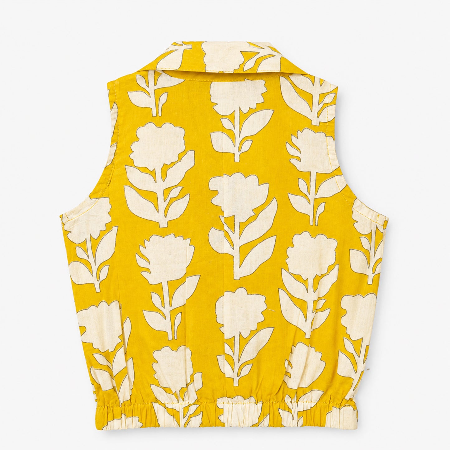 The Magic Wand Cotton Woven Sleeveless Floral Printed Collared Shirt And Stripes Shorts Set - Yellow