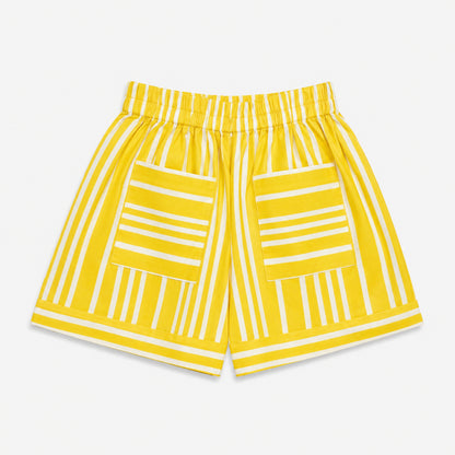 The Magic Wand Cotton Woven Sleeveless Floral Printed Collared Shirt And Stripes Shorts Set - Yellow