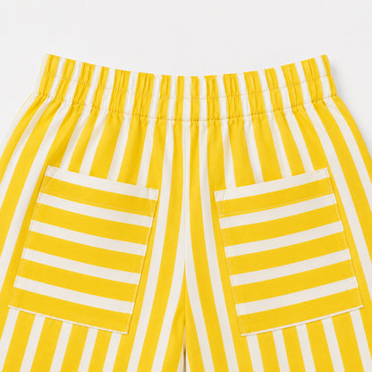 The Magic Wand Cotton Woven Sleeveless Floral Printed Collared Shirt And Stripes Shorts Set - Yellow