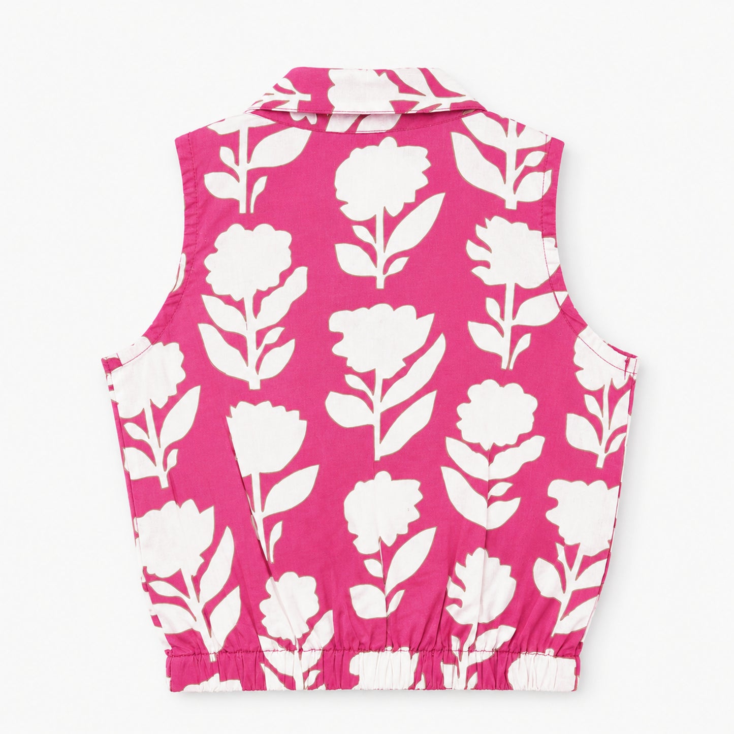The Magic Wand Cotton Woven Sleeveless Floral Printed Collared Shirt And Stripes Shorts Set - Pink