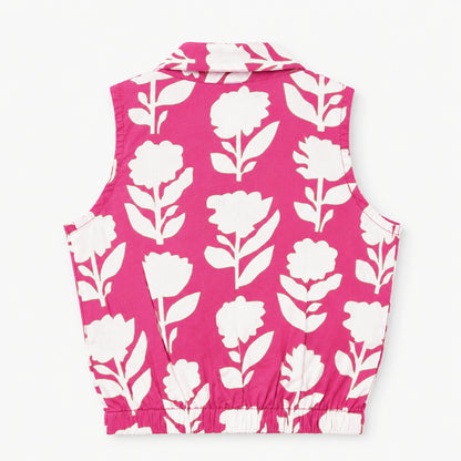 The Magic Wand Cotton Woven Sleeveless Floral Printed Collared Shirt And Stripes Shorts Set - Pink