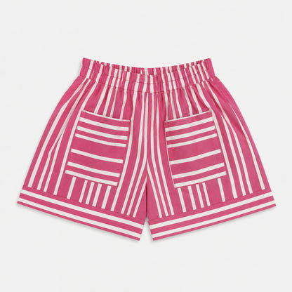 The Magic Wand Cotton Woven Sleeveless Floral Printed Collared Shirt And Stripes Shorts Set - Pink