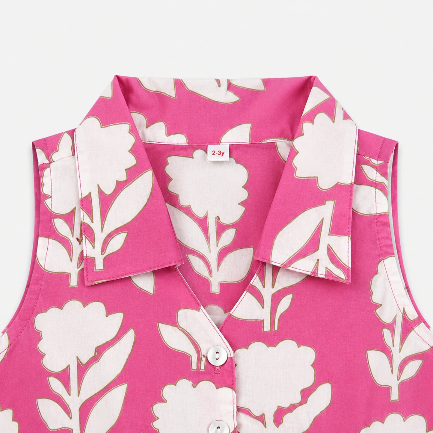 The Magic Wand Cotton Woven Sleeveless Floral Printed Collared Shirt And Stripes Shorts Set - Pink