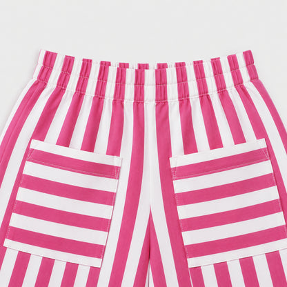 The Magic Wand Cotton Woven Sleeveless Floral Printed Collared Shirt And Stripes Shorts Set - Pink