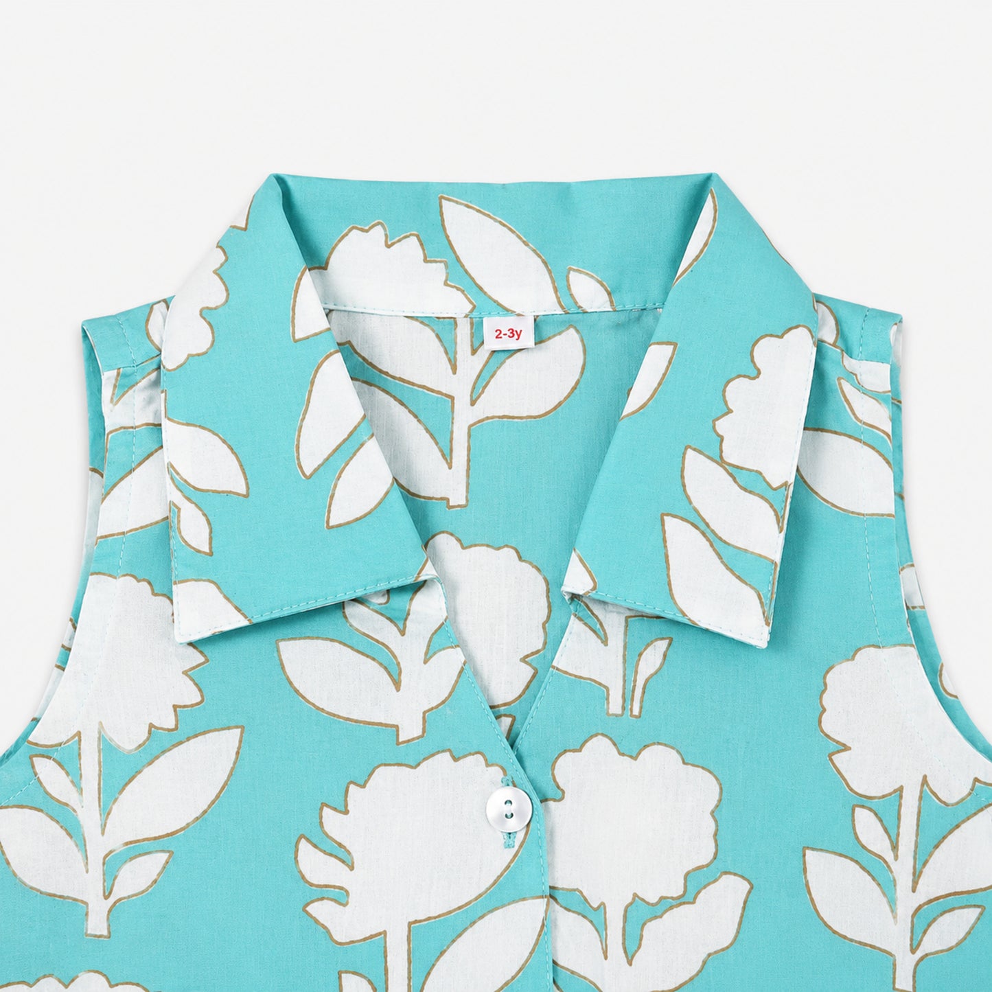 The Magic Wand Cotton Woven Sleeveless Floral Printed Collared Shirt And Stripes Shorts Set - Turquoise