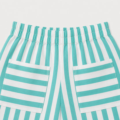 The Magic Wand Cotton Woven Sleeveless Floral Printed Collared Shirt And Stripes Shorts Set - Turquoise