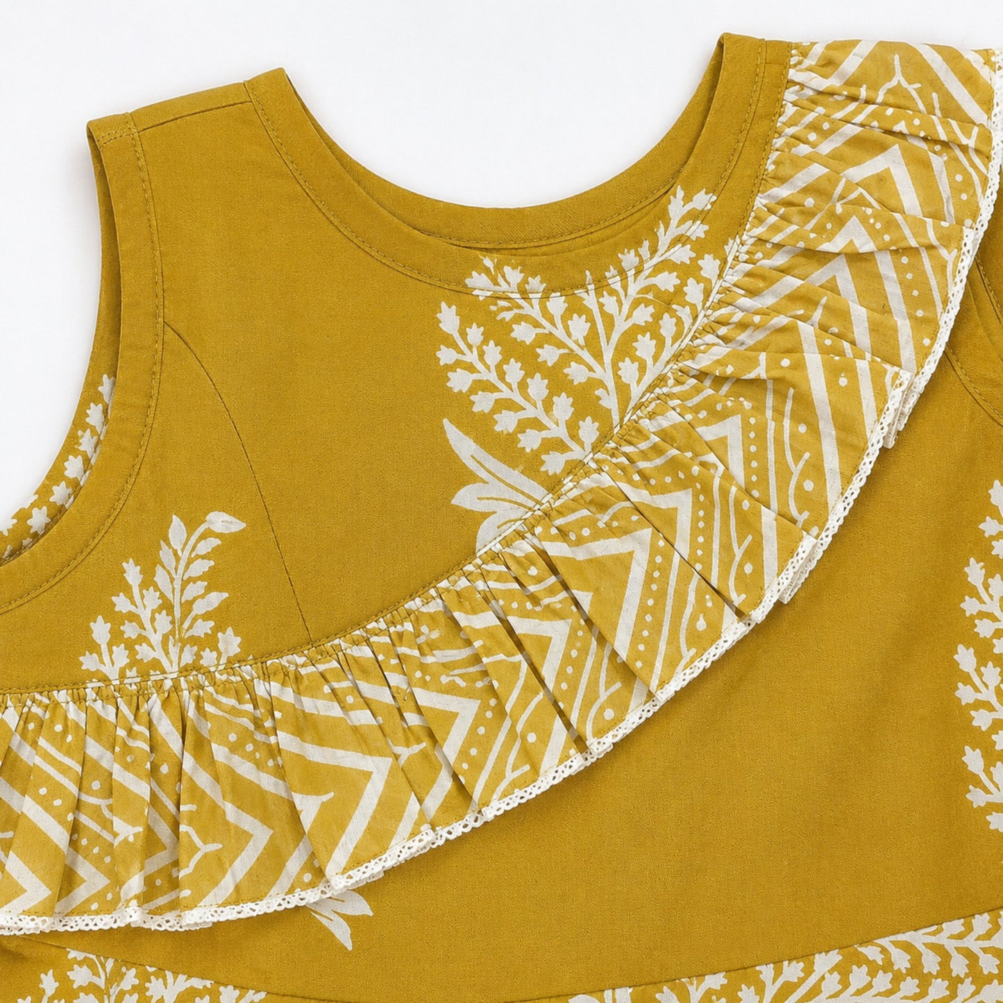 The Magic Wand Woven Sleeveless Floral Printed Ruffle Top And Palazzo Set - Yellow