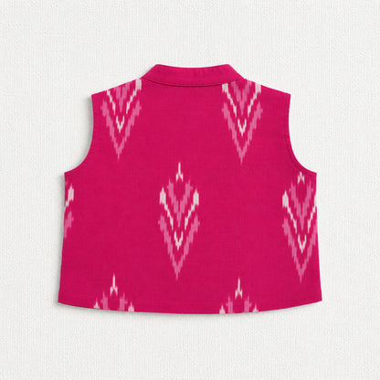 The Magic Wand Cotton Sleeveless Ikat Printed Top And Palazzo Set - Pink