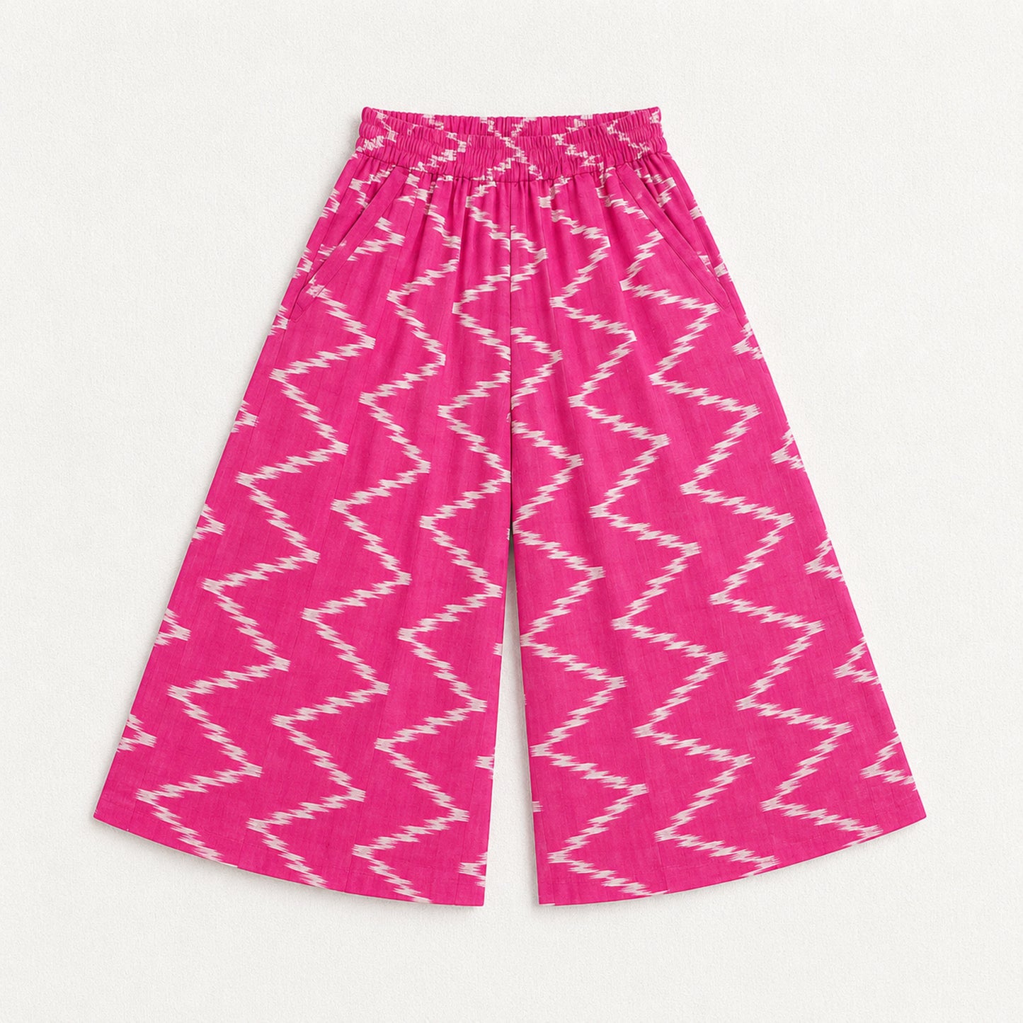 The Magic Wand Cotton Sleeveless Ikat Printed Top And Palazzo Set - Pink