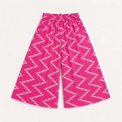 The Magic Wand Cotton Sleeveless Ikat Printed Top And Palazzo Set - Pink