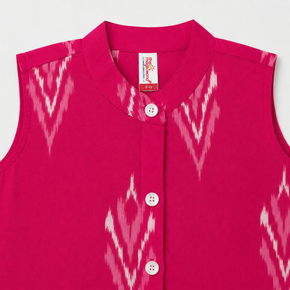 The Magic Wand Cotton Sleeveless Ikat Printed Top And Palazzo Set - Pink