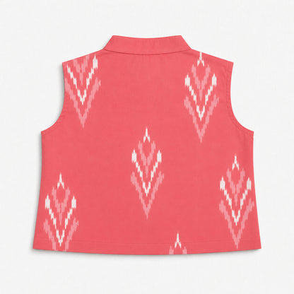 The Magic Wand Cotton Sleeveless Ikat Printed Top And Palazzo Set - Peach