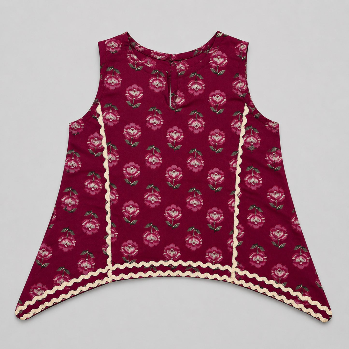 The Magic Wand Cambric Cotton Woven Sleeveless Floral Printed Laced Kurti And Afghani Pant Set - Magenta