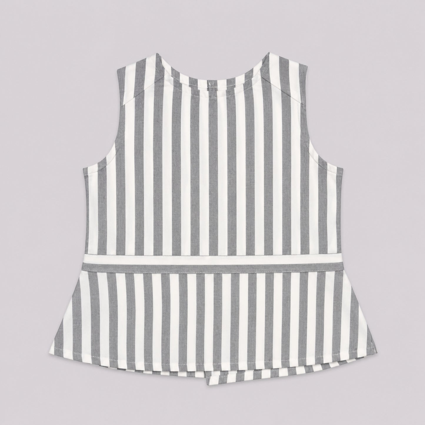The Magic Wand Cotton Woven Sleeveless Striped Printed Overlap Waistcoat Top And Pant Co-Ord Set - Grey