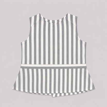 The Magic Wand Cotton Woven Sleeveless Striped Printed Overlap Waistcoat Top And Pant Co-Ord Set - Grey