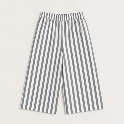 The Magic Wand Cotton Woven Sleeveless Striped Printed Overlap Waistcoat Top And Pant Co-Ord Set - Grey