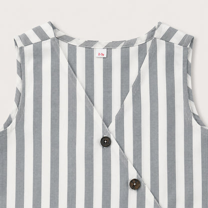The Magic Wand Cotton Woven Sleeveless Striped Printed Overlap Waistcoat Top And Pant Co-Ord Set - Grey