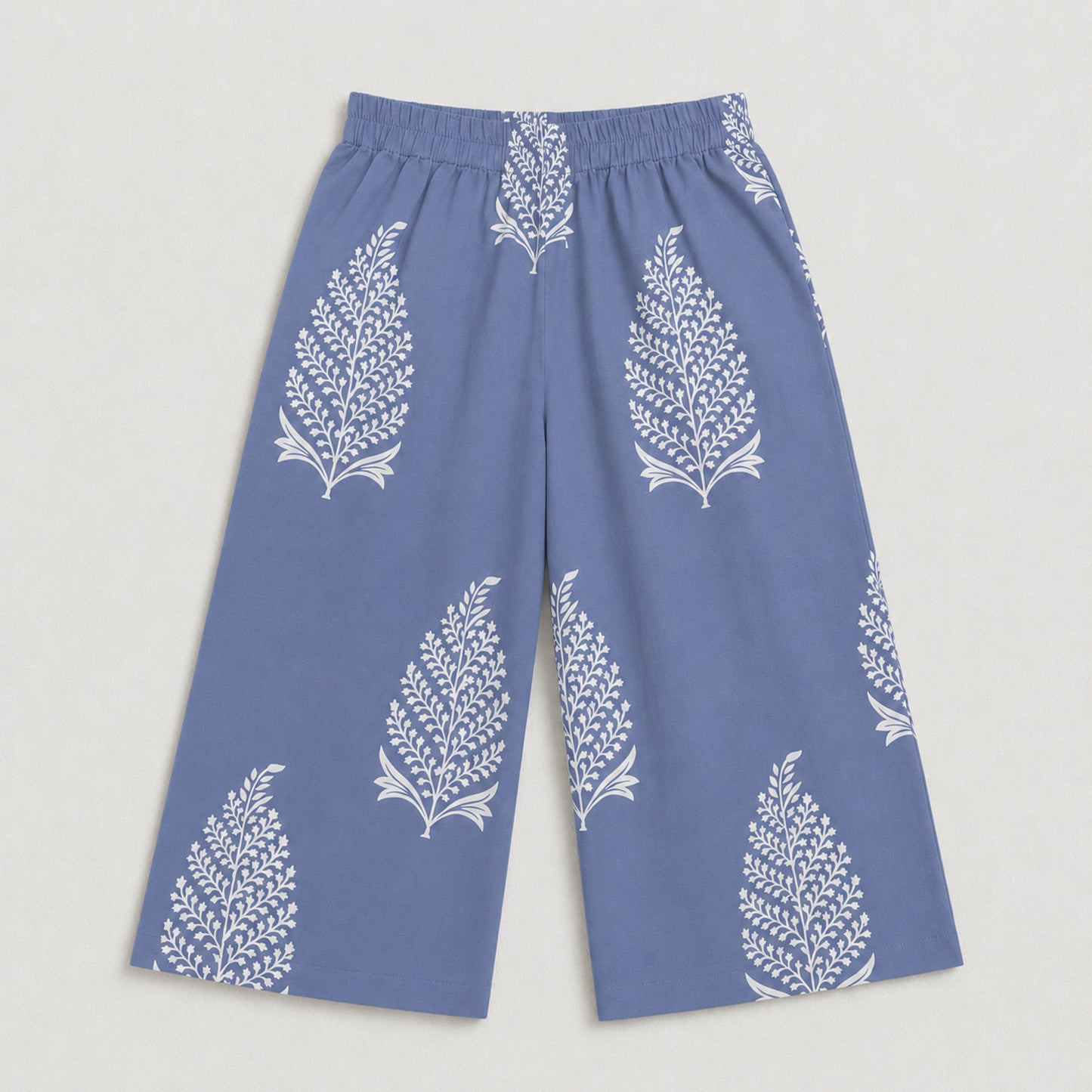 The Magic Wand Cambric Cotton Woven One Shoulder Buta Printed Top With Bow And Pant Set - Blue
