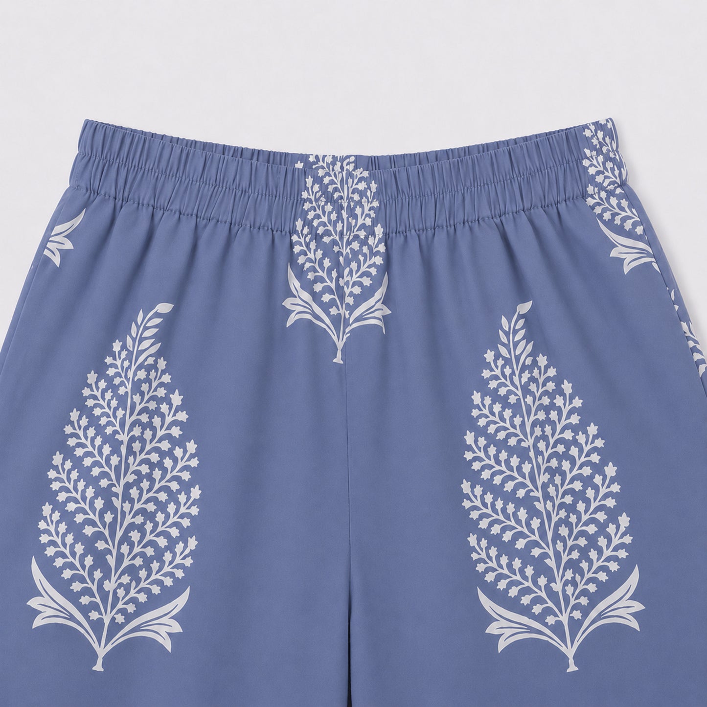 The Magic Wand Cambric Cotton Woven One Shoulder Buta Printed Top With Bow And Pant Set - Blue