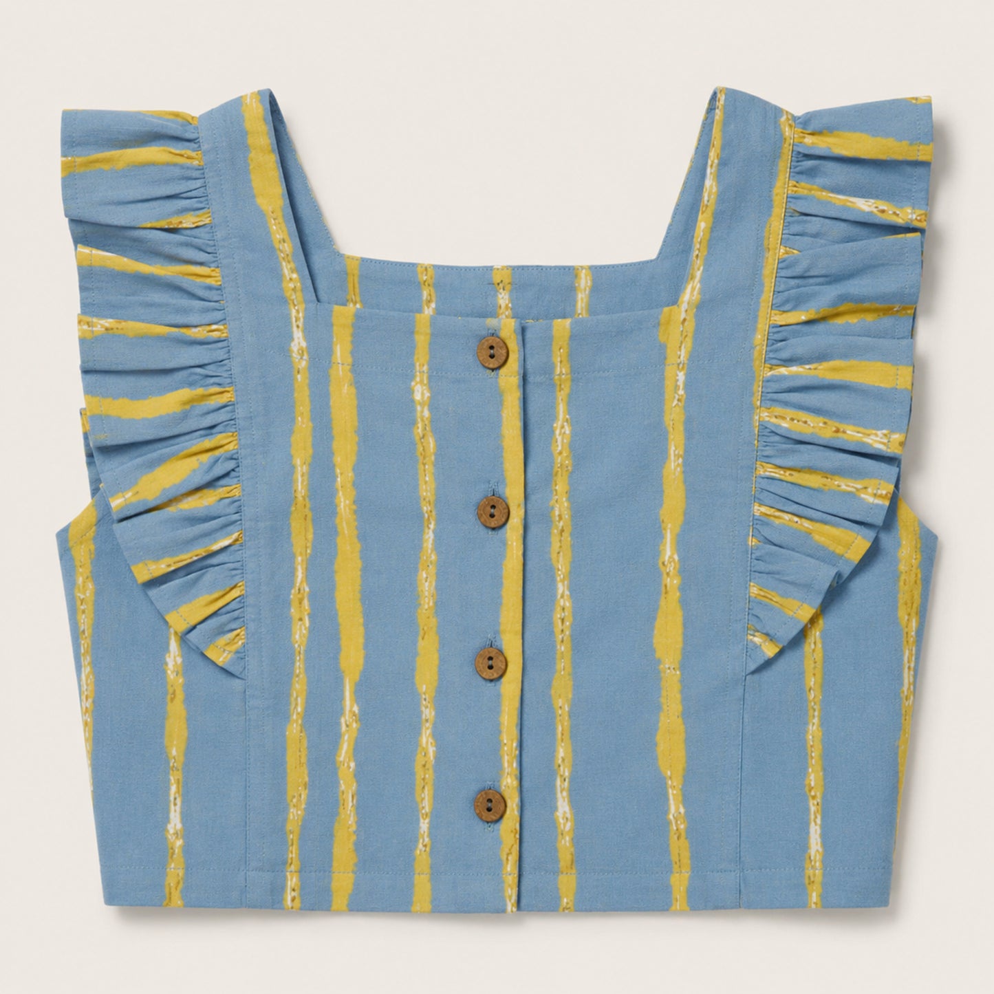 The Magic Wand Cotton Woven Ruffle Sleeves Striped Coordinating Top And Pant Set - Blue