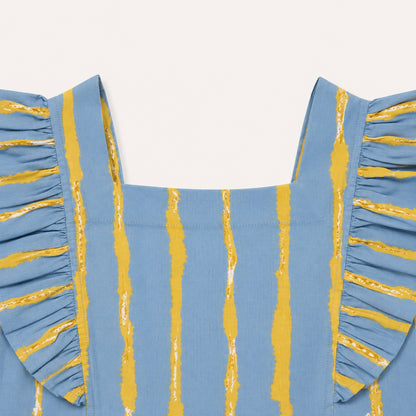 The Magic Wand Cotton Woven Ruffle Sleeves Striped Coordinating Top And Pant Set - Blue