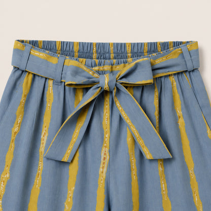 The Magic Wand Cotton Woven Ruffle Sleeves Striped Coordinating Top And Pant Set - Blue