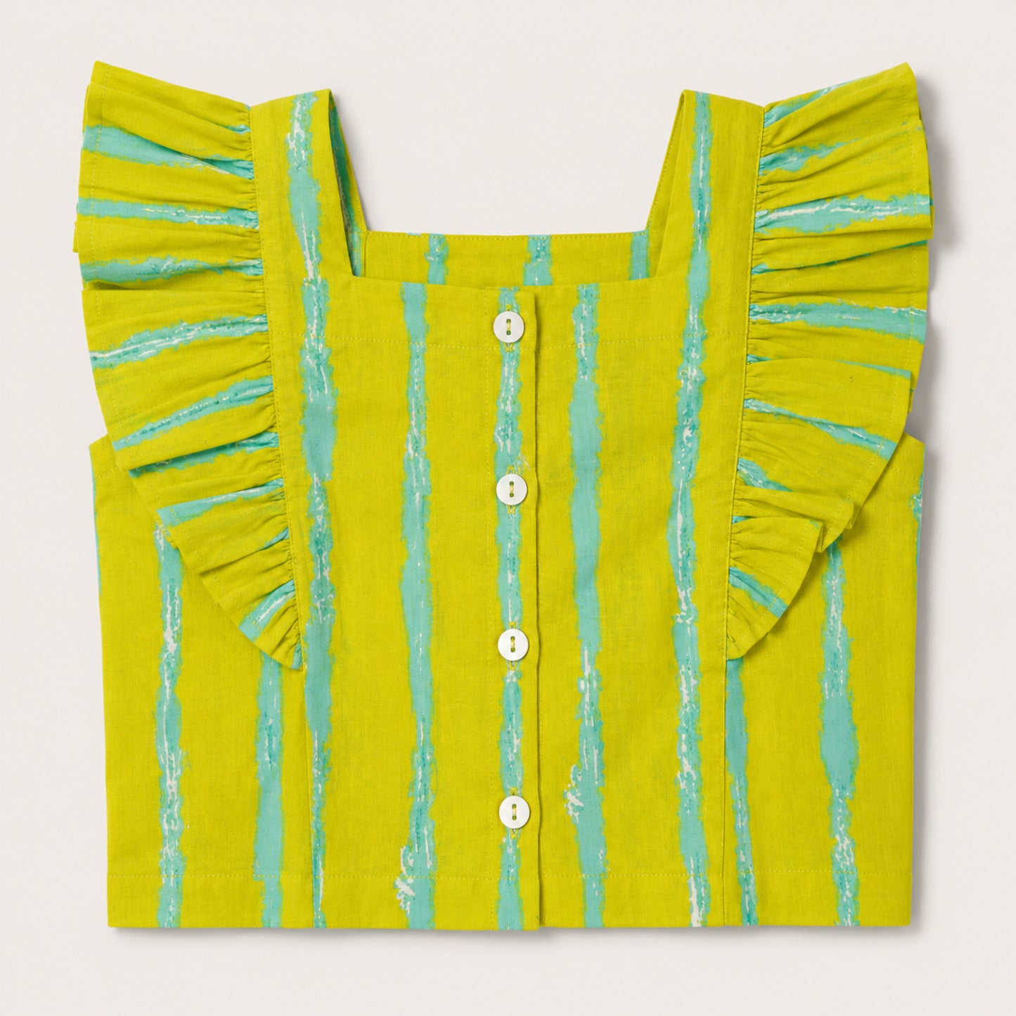 The Magic Wand Cotton Woven Ruffle Sleeves Striped Coordinating Top And Pant Set - Green