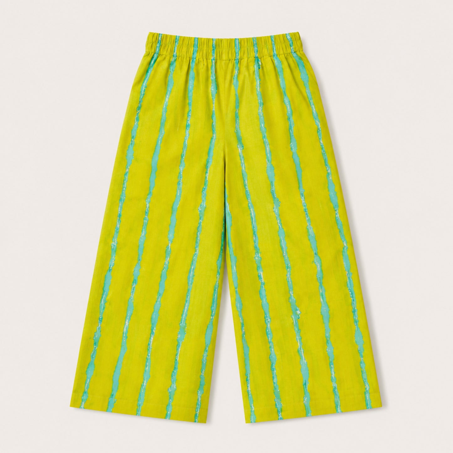 The Magic Wand Cotton Woven Ruffle Sleeves Striped Coordinating Top And Pant Set - Green
